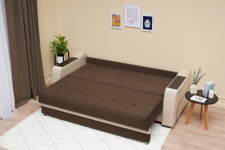 Диван еврокнижка Бостон бежевый / коричневый